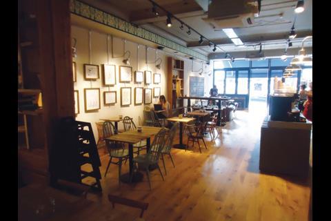 The cafe is deep and wide